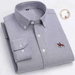 S~7XL 100% Pure Cotton Men's Long Sleeve Oxford Spinning Shirt Business Leisure Embroidery Pocket Slim Fit Button Style Soft Med