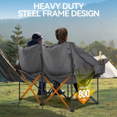 Double Camping Loveseat Chair – 800lb Capacity, Padded, Foldable with Cup Holders