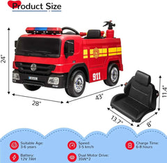 AOOU 12V Ride on Fire Truck, Kids Electric Vehicle, Battery Powered Car Toy w/Remote Control, Power Motorized Driving Car