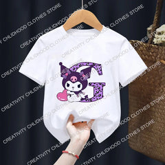 Kuromis Children T-Shirt Letter A B C D Cartoons Kid Tee Shirts Anime Kawaii Tops Casual Clothes Boy Girl Fashion Short Sleeve