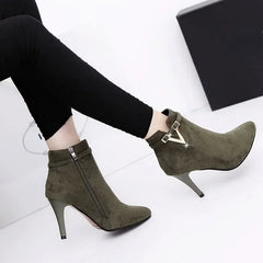 Botas Mujer Invierno Autumn Stiletto Thin High Heels Woman Pointed Toe Pu Leather Zipper Sexy Ankle Women Boot Botines Chelsea8