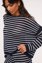 Cotton Crochet Sweater | Navy Stripe
