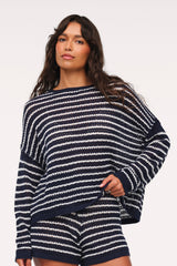 Cotton Crochet Sweater | Navy Stripe