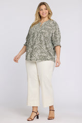 Pleated Short Sleeved Blouse In Plus Size - Leafy Rose