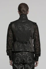 Black Lapel V Collar Long Sleeves Embroidery Men's Gothic Vest