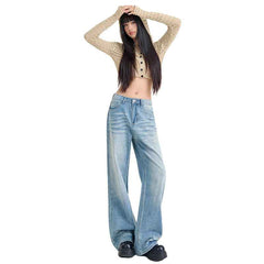 Women's High-Waist Wide-Leg Washed Jeans – Casual Denim Pants