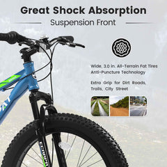 24" Fat Tire Mountain Bike | Full Shimano 7-Speed, Dual Disc Brakes & Front Suspension