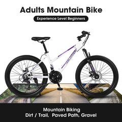 26" Girls & Women's Mountain Bike | Shimano 21-Speed, Dual Disc Brakes & 100mm Suspension
