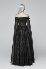 Black Off Shoulder Multi-layer Embroidery Lace Women's Gothic Dress