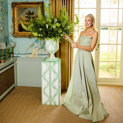 Green Floral Ikat Urn & Pedestal