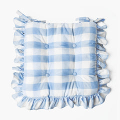 Blue Gingham Ruffle Seat Pad Cushion