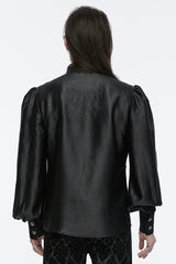 Black Long Puff Sleeves Spliced Lace Men's Gothic Shirt