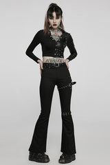 Black Gothic Super Cool Slim Fit Strap Sexy Cropped Pullover Long Sleeve Women's Polo Tee