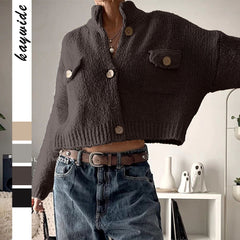 Women's Open-Front Knit Cardigan – Black, Gray & Apricot