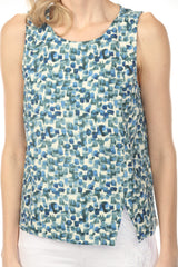 Charlie B Lilypad Printed Sleeveless Linen Blend Top with Slit C4543PR-229B