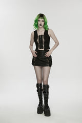 Black Off Shoulder Sleeveless Cut-Out Lace-Up Irregular Women's Punk Cool Vest