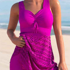 Women's Solid Color Lace One-Piece Swimsuit with Shorts – Korean Style
