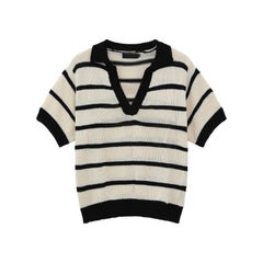 Men's Striped Color-Block V-Neck Knit Short-Sleeve T-Shirt