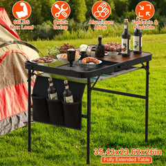 Adjustable Height Folding Camping Table with Hanging Storage Net – 66 lb. Capacity