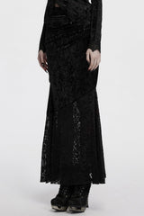 Black Batwing Hollow Embroidery Stitching Lace Women's Gothic Fishtailed Skirt