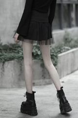 Black Binding Mesh Plaid High Waist Women's Steam Punk Skirt