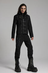Black Buckle-up Rivets Long Sleeves Men's Punk Jacket