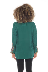 Johnny Was Biya Jaina Silk Embroidered Long Sleeve Blouse B12123