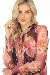 Johnny Was Carina Silk Floral Pussy Bow Long Sleeve Blouse R18823