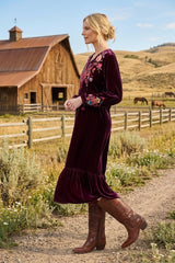 Johnny Was JWLA Anaya Velvet Bishop Sleeve Dress Petite J39625-9P