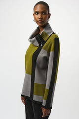 Joseph Ribkoff Black/Artichoke/Grey Color Block Cowl Neck Sweater Top 253911