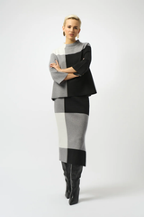 Joseph Ribkoff Black/Grey/Vanilla Color Block Sweater Knit Pull On Skirt 253908
