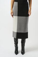 Joseph Ribkoff Black/Grey/Vanilla Color Block Sweater Knit Pull On Skirt 253908