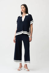 Joseph Ribkoff Midnight Blue/Vanilla Striped Boxy Polo Sweater 261941
