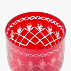 Red Engraved Glass Footed Bowl