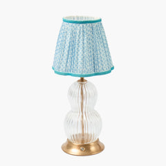 Glass Bardot Rechargeable Lamp with Soft Blue Lotus Shade (18cm)