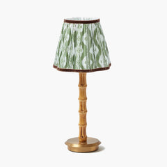 Bamboo Rechargeable Lamp with Olive & Chocolate Ikat Shade (18cm)
