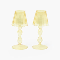 Yellow Glass Lantern Tea Light Holder (Pair) - 18cm