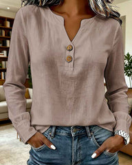 Women's V-Neck Button-Down Blouse – Casual Everyday Top