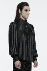 Black Long Puff Sleeves Spliced Lace Men's Gothic Shirt
