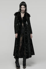 Black Lapel Collar Long Sleeves Floral Printed Plush Spliced Women's Gothic Coat