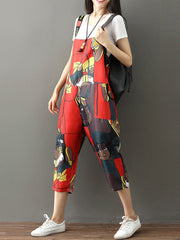 Graphic Character Print Dungarees - Wide Leg Cropped Fit