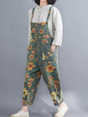 Wildflower Print Dungarees - Loose Tapered Leg Fit