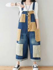 Button Front Denim Dungarees with Contrast Panel Details