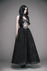 Black Elk Metal Brooch Flocking Print Yarn Floral Women's Gothic Dress