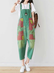 Patchwork Cropped Denim Dungarees with Side Pockets