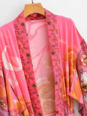 Women's Autumn Pink Starry Sky Long Cardigan Kimono Jacket