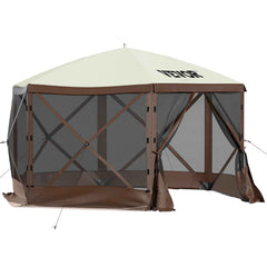 8-Person 6-Sided Pop-Up Gazebo Screen Tent – Waterproof Canopy with Mesh Windows & Carry Bag | 10×10 ft