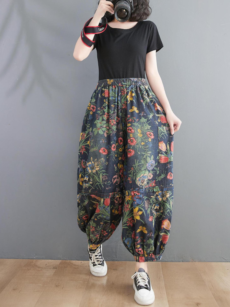 Women's  Vintage Charm Floral Baggy Style Bottom