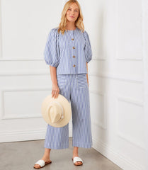 Stripe Cropped Wide-Leg Pants