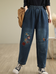 Women's Summer Trendy Embroidery Versatile Blue Bottoms